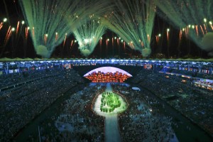 2016 Rio Olympics - Opening ceremony - Maracana - Rio de Janeiro, Brazil - 05/08/2016. Fireworks explode during the opening ceremony REUTERS/Pawel Kopczynski FOR EDITORIAL USE ONLY. NOT FOR SALE FOR MARKETING OR ADVERTISING CAMPAIGNS.